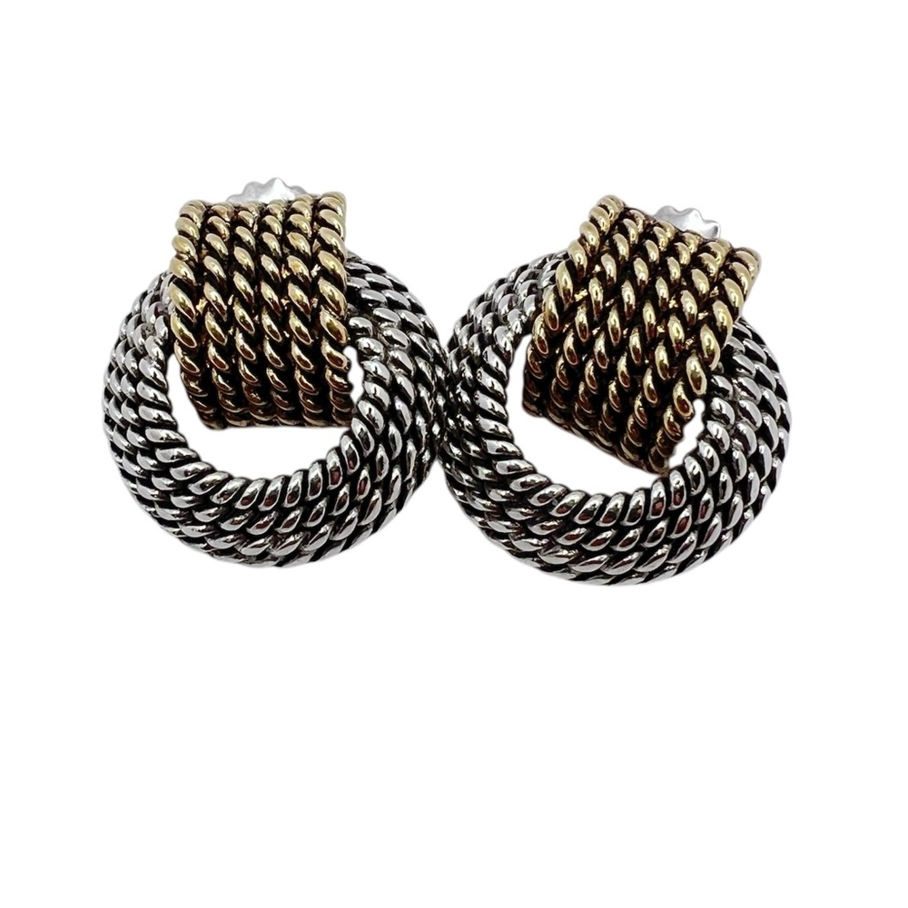 Ellen Kiam Rope Earrings Goldtone and Silvertone pierced Ears